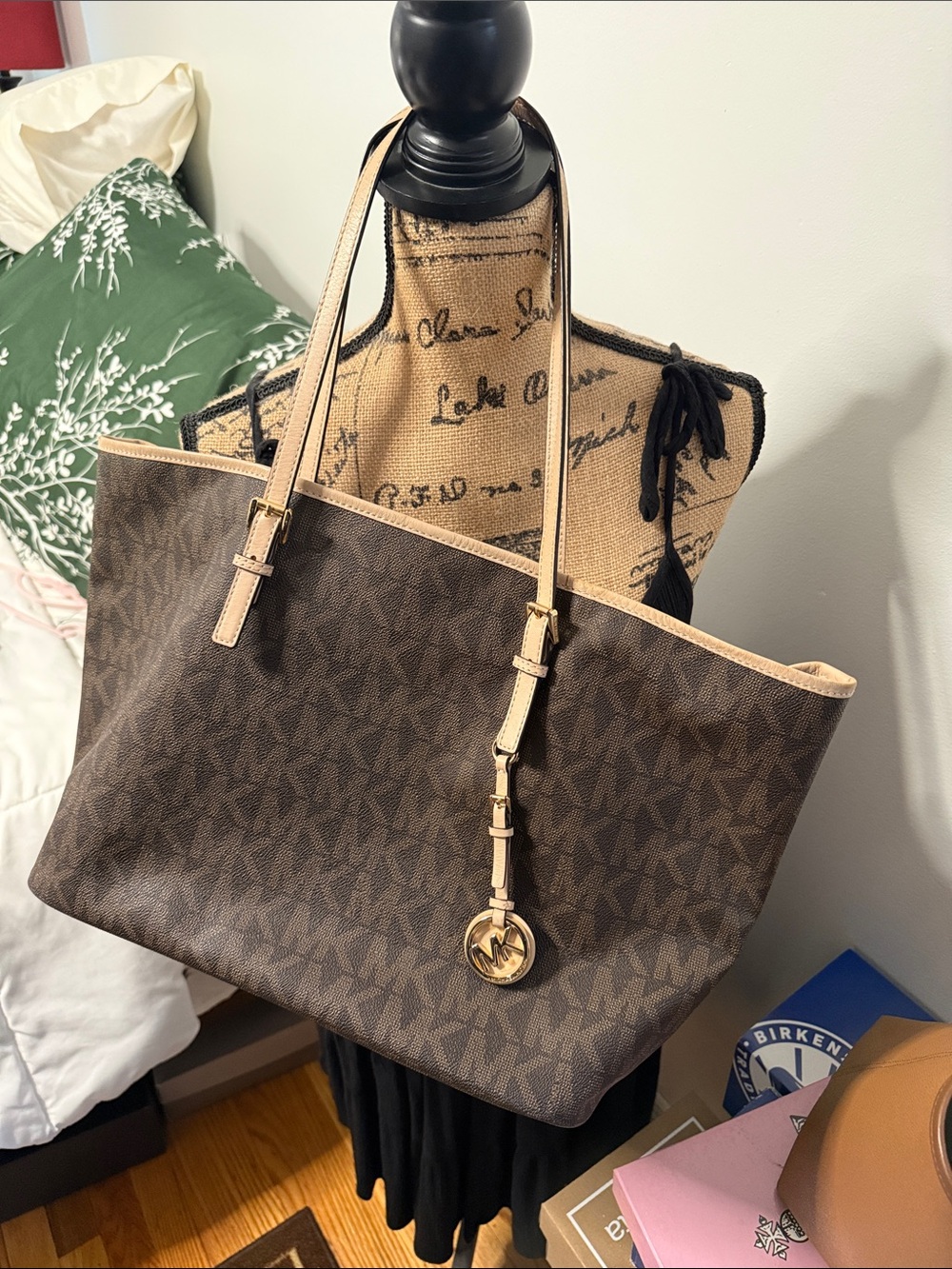 Michael Kors Brown Logo Tote with Gold Charm